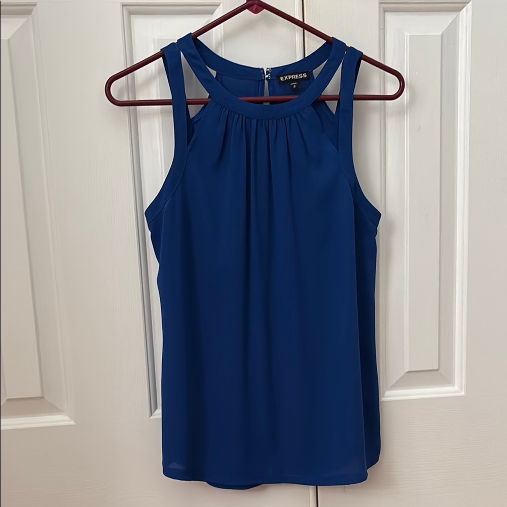 Express Blue Pleated Sleeveless Tank Top